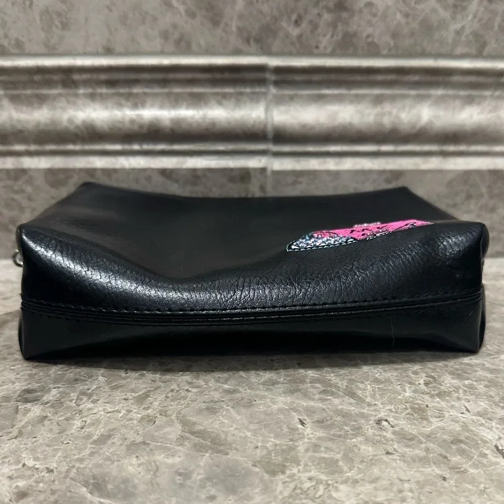Mary Kay MK Logo Girlfriend Cosmetic Bag Travel Pouch Vintage Black Faux Leather
